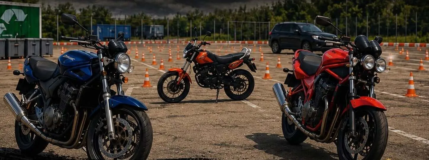 Exerciții practice pe poligon cu motociclete de școală